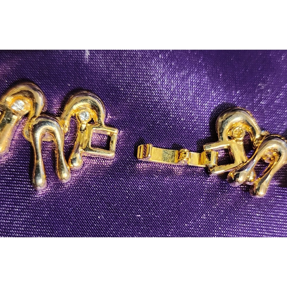 VTG Gold Tone Melted Drip Statement Heavy Necklace and Earrings Rhinestone Set - Picture 9 of 12